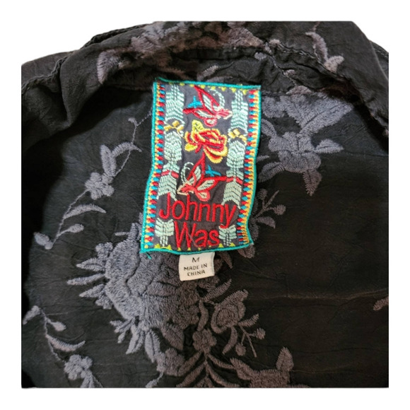 Johnny Was Long Sleeve Black Floral Embroidered Cupra Rayon Blouse m - Picture 6 of 9